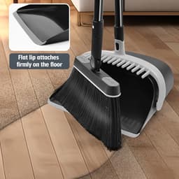 Vegen en Stoffer Set - Huis Schoonmaken - Binnen en Buiten - 180° Draaibare Kop - 138 cm - Donkergrijs — thumbnail 3