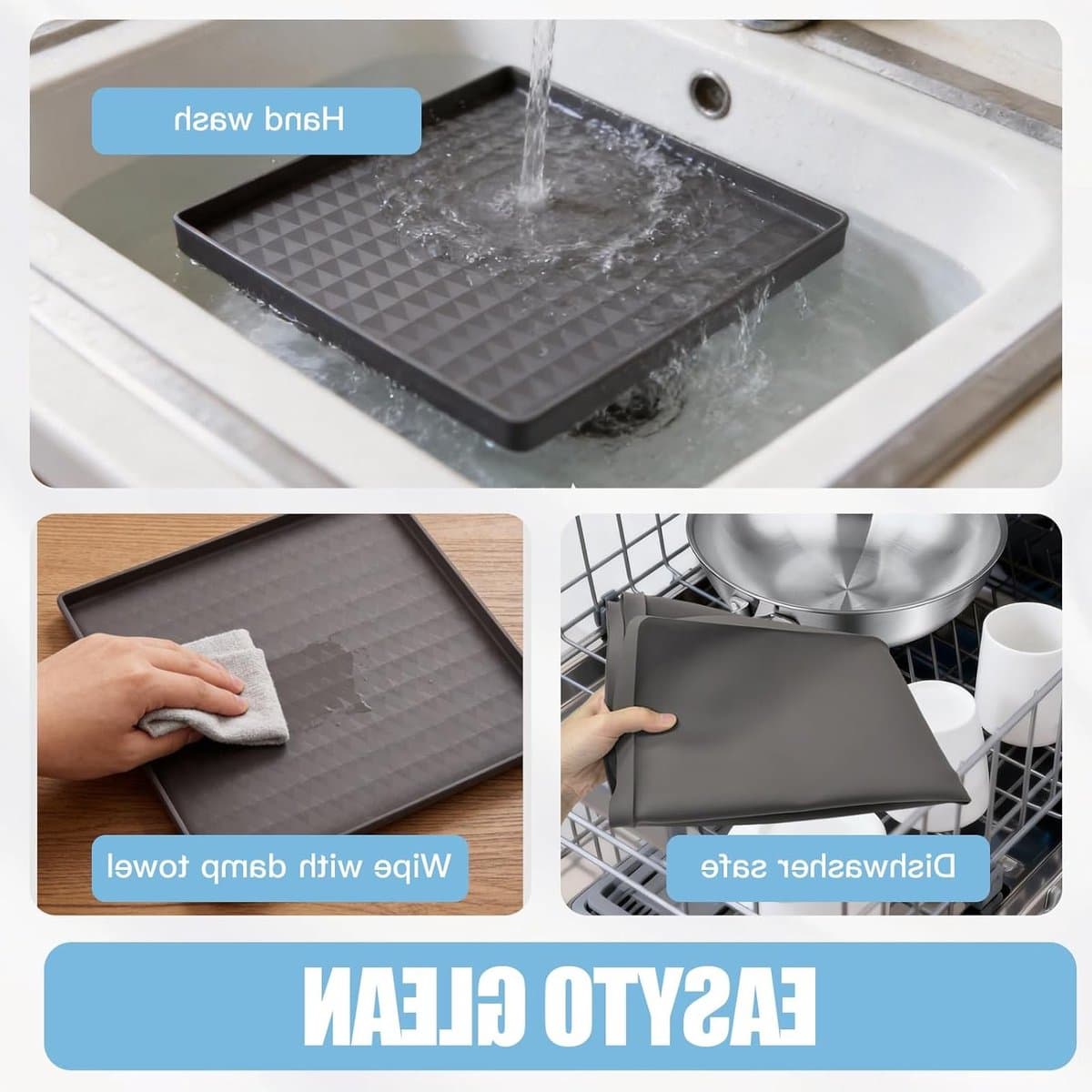 Herbruikbare Siliconen Vloermat 60 x 60 cm met Verhoogde Rand voor Koelkast, Vriezer en Wasmachine - Grijs, Antislip, Vaatwasserbestendig — afbeelding 1
