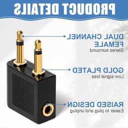 Allecto plus - Vliegtuigadapter 2 stuks voor koptelefoon - Verguld - Universele 3.5 mm adapter - Vliegtuighoofdtelefoon - Multimediasystemen — thumbnail 2