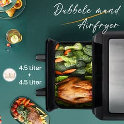 Jensaro Airfryer Dubbele Mand 9L XXL - 2200W Heteluchtfriteuse - 2x4,5L - LED Touchscreen - 10 Programma’s - Olievrij Frituren — thumbnail 2