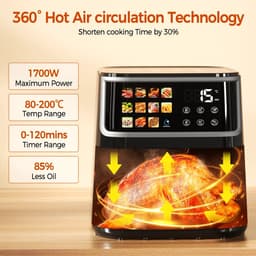Innovastore Airfryer - Heteluchtfriteuse - Luchtfriteuse - Koken - Digitaal scherm - Led-touchscreen - Kijkvenster - 8L - Zwart — thumbnail 3