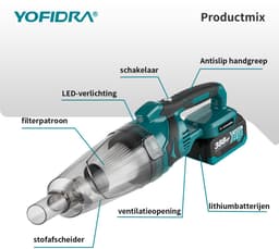 Yofidra Accu Steelstofzuiger - 10 kPa Steelstofzuiger - met 2x Accu’s - Kruimeldief - 0.75L Stofbak -Voor Huisdieren, Vloeren, Carpets, Auto — thumbnail 4