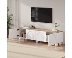 MIVRAY Tv-meubel - Met 4 Deuren En Veel Opbergruimte - Voor Woonkamer En Grote Televisies - MDF En Metaal - 180x40x45 Cm