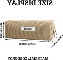 Ribbenstof Pennenzak voor Meisjes en Tieners, Praktische Rits, Pennenhouder, Ideaal voor School, Kantoor en Reizen, Roze (Beige) — thumbnail 5