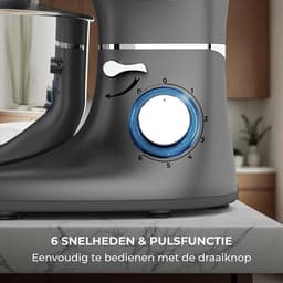 Keukenmachine - Standmixer en Deegmixer 1500 W - RVS Kom 7,8 L - Extra Kom 1,5 L - Instelbare Snelheden (6) + Puls - Deeghaak, Garde, Klopper — thumbnail 3