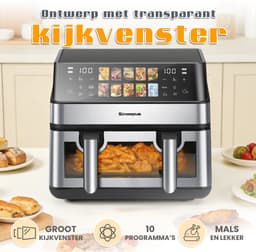 Sinaopus XXL Airfryer 8.5L – Met Dubbele Mand – 10 Kookprogramma’s – Onafhankelijke Snelle Opwarming – Geschikt voor Gezinnen – Kijkvenster – Eenvoudig te Reinigen – Capaciteit voor 4 tot 5 Personen — thumbnail 2