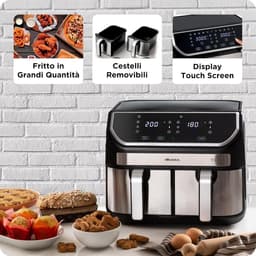 Heteluchtfriteuse Dubbele Mand - Airfryer XL - Gezond Koken - 11 Programma's - 9 Liter - Bruin — thumbnail 3