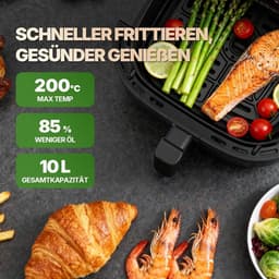 Heteluchtfriteuse Oven - Airfryer Groot - Gezond Frituren - 10 Liter Inhoud - 2100 Watt - Zwart — thumbnail 2