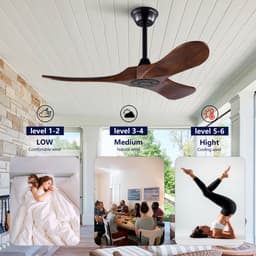 Merdoo Plafondventilator zonder Lamp - 42 inch - 3 Houten Bladen - Afstandsbediening - Zwart/Walnoot — thumbnail 4