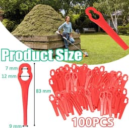 Sander Shop 100 stuks kunststof grastrimmermessen, draadloze strimmer-messen 83 mm grasmaaier snijbladen tuinmaaier vervangende messen voor Terratek Einhell grasstrimmer-rood — thumbnail 5