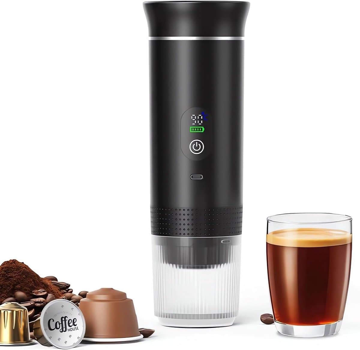 Koffiemachines - Koffiezetapparaat - Draagbare elektrische espressomachine - 3-in-1 draagbaar koffiezetapparaat met zelfverwarmende functie - USB-C-oplaadpoort - Voor camper - Kamperen - wandelen en kantoor - Zwart — afbeelding 1