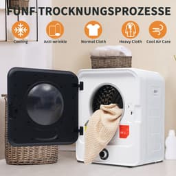 Afvoerdroger 3 Kg - Compacte Trommeldroger Met 5 Programma's, Wandmontage, Oververhittingsbeveiliging - Wit — thumbnail 3