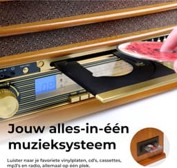 SNJY® Platenspeler Bluetooth - Platenspeler met Speakers - CD Speler - Retro - 3 Snelheden - Bruin — thumbnail 4