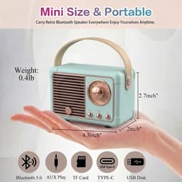 Retro Bluetooth-luidspreker, vintage decoratief, kleine draadloze Bluetooth-luidspreker, schattige retrostijl, geschikt voor keuken, bureau, slaapkamer, kantoor, feestjes en buiten - blauw. — thumbnail 2