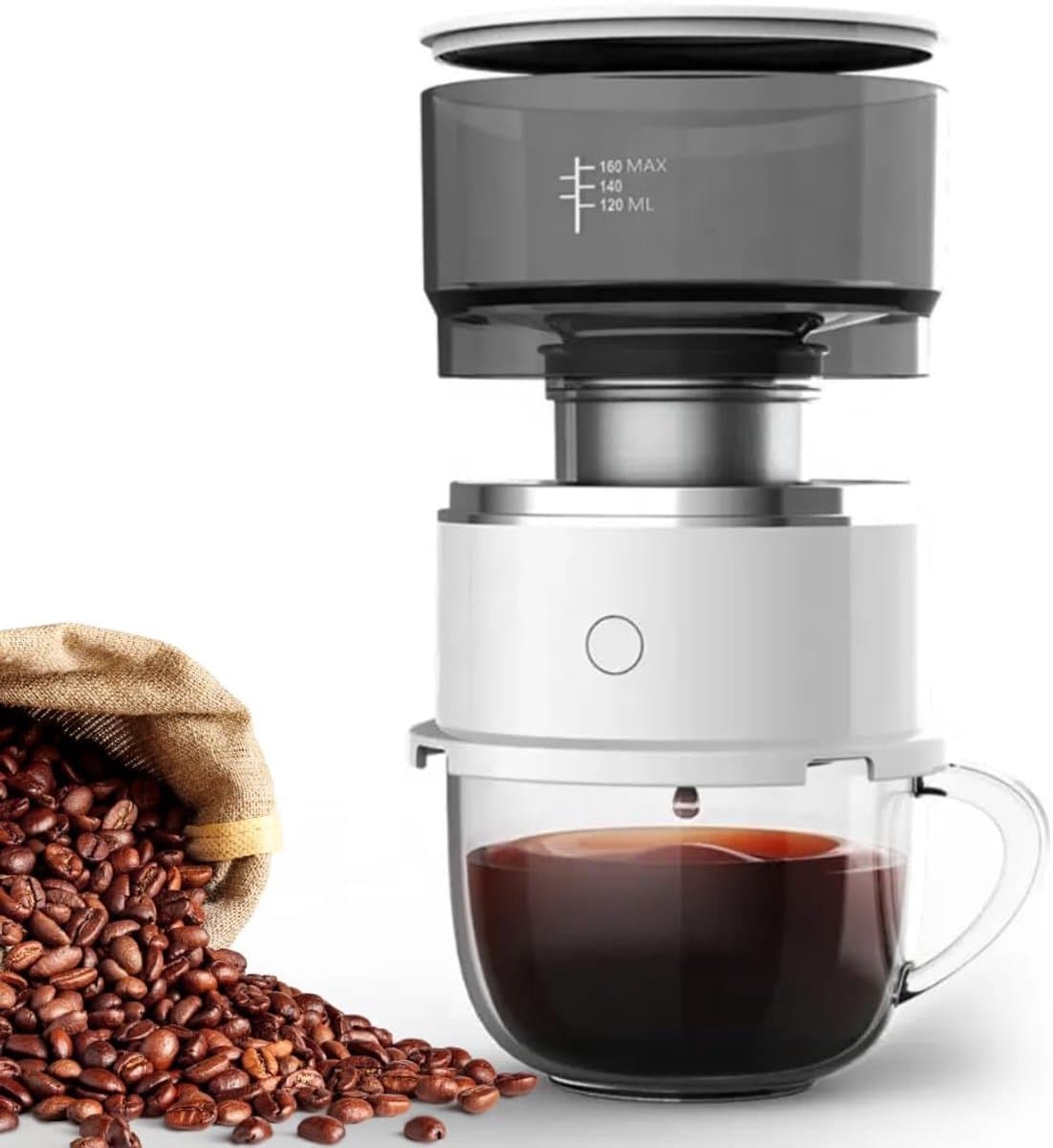 Automatische Mini Draagbare Koffiemaker - Enkele Kop Pour Over Drip Koffiemachine met Filter voor Reizen, Thuis, Kantoor & Keuken - Klein - Zwart - 1 Stuk — afbeelding 1