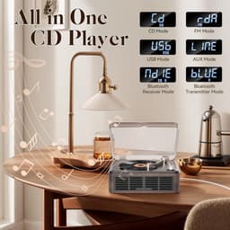 Bluetooth CD Speler - Ondersteuning voor CD/Bluetooth/MicroSD-kaart/USB/AUX - Ingebouwde Speaker - Bruin — thumbnail 5