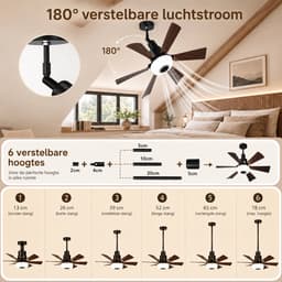 Rosnek E27 Plafondventilator met Lamp - Socket Fan met Bluetooth Speaker - RGB LED Plafondlamp - Afstandsbediening - 3 Snelheden - Verstelbare Hoogte - Kantelbare Ventilator - Ø52 cm — thumbnail 3