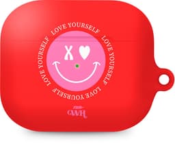 xoxo Wildhearts hoesje geschikt voor Airpods Pro 1 / Pro 2 - Love Yourself - Ook als telefoonhoesje verkrijgbaar - schokbestendige case geschikt voor Airpod Pro (2) - koptelefoon case - Hoesje met smiley face - emoji - rood / roze — thumbnail 2