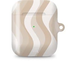 xoxo Wildhearts hoesje geschikt voor Airpods 1/2 - Minimal Nude - Ook als telefoonhoesje verkrijgbaar - schokbestendige case geschikt voor Airpod 1 en 2 - koptelefoon case - Beschermhoes met golvende print - golven - wit / beige — afbeelding 1
