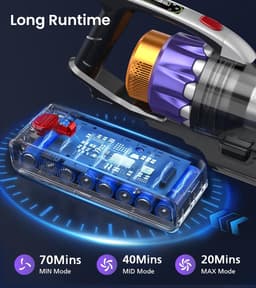 NADALY Draadloze stofzuiger, 600 W, 50 kPA, 70 minuten, draadloos, oplaadbaar, anti-klitten, licht, zelfbediening, voor huisdieren, tapijten, harde vloeren — thumbnail 4