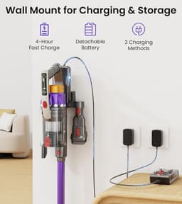 NADALY Draadloze stofzuiger, 600 W, 50 kPA, 70 minuten, draadloos, oplaadbaar, anti-klitten, licht, zelfbediening, voor huisdieren, tapijten, harde vloeren — thumbnail 5