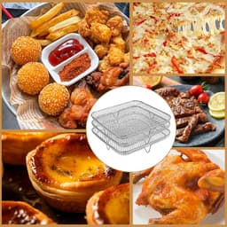 Airfryer rek - Heteluchtfriteuse mand - Gelijkmatig koken - Stapelbaar ontwerp - 3 stuks - Zilver — thumbnail 2