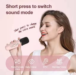 Mini Karaoke Machine voor Kinderen en Volwassenen – Bluetooth Karaoke Speaker met 1 Draadloze Microfoon – Roze – 4 Stemvervormers – TF/AUX – Oplaadbaar — thumbnail 2