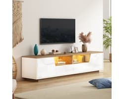 FloraGrace Tv-Meubel - Hoogglans Met Led En 2 Laden - Voor Woonkamer En Televisies Tot 75 Inch - Spaanplaat - 180x40x46 cm