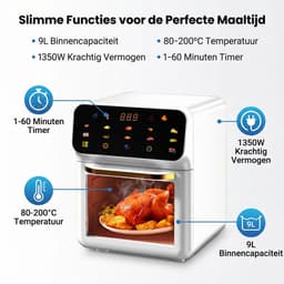 10-in-1 Airfryer/Oven - Multifunctionele airfryer met kijkvenster, led-display en timer van 60 minuten - Wit — thumbnail 3