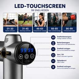 Massage Gun - Tegen spierpijn- en stijfheid - Massagepistool - 8 Opzetstukken - LCD Scherm — thumbnail 2
