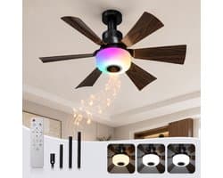 Rosnek E27 Plafondventilator met Lamp en Bluetooth Speaker - RGB Inschroef Ventilatorlamp met Afstandsbediening - Kantelbaar - 6 Hoogtes - 3 Snelheden - Dimbaar - Ø52CM — afbeelding 1