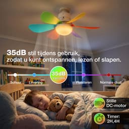 MUPOO E27 Plafondventilator met Lamp Ø52 cm - Ventilatorlamp met Afstandsbediening - 3 Kleurtemperaturen - 3 Snelheden - Timer en Geheugenfunctie - Stil DC Motor -Voor Slaapkamer Kinderkamer- kleurrijk — thumbnail 3