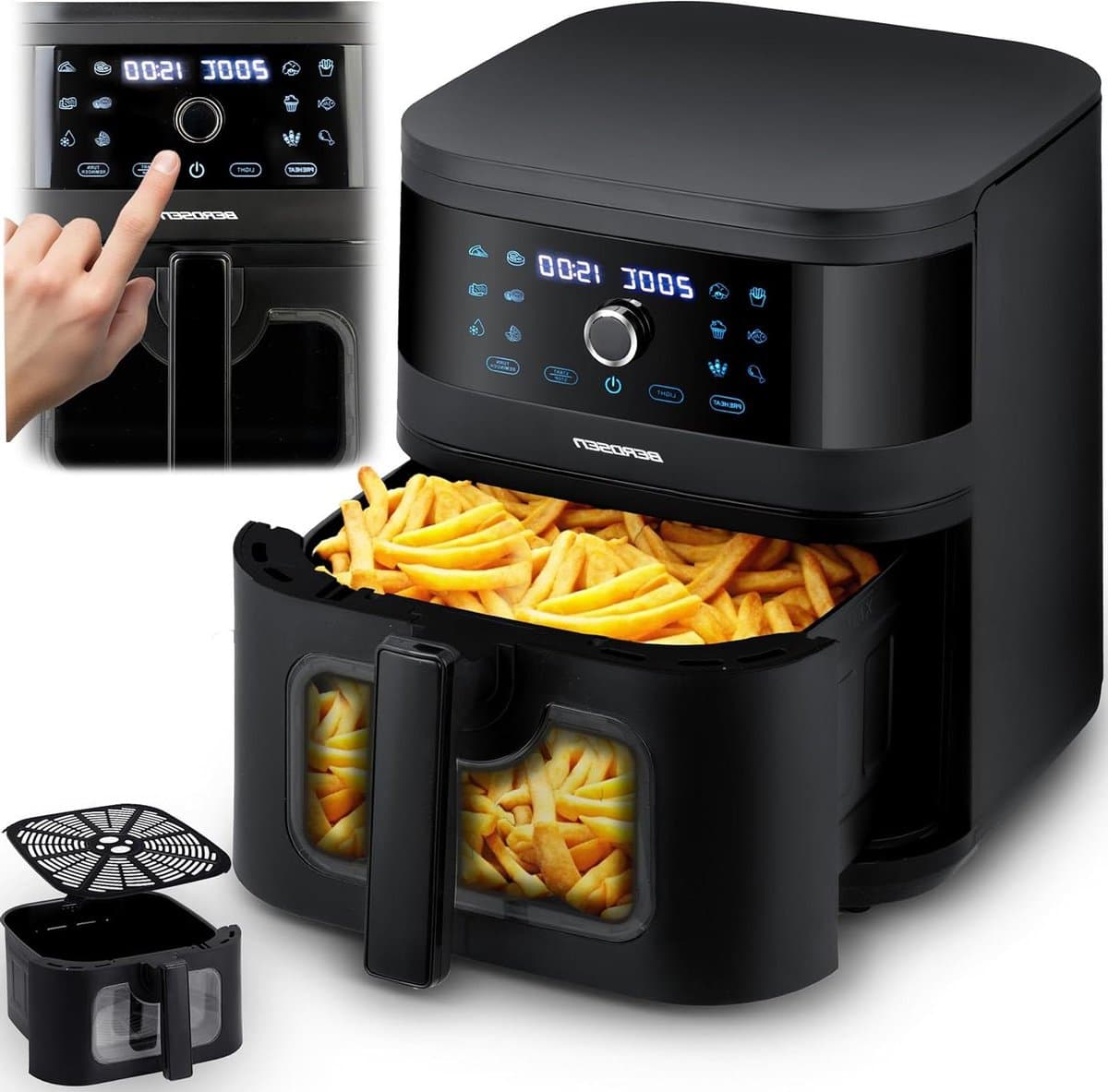 Airfryer XXL - Hete Lucht Oven - Gezond Koken - Met Kijkvenster - 8 Liter - Zwart — afbeelding 1