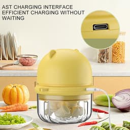 Mini Food Chopper - Elektrische Hakmolen - Voedsel Bereiden - Draadloos en Oplaadbaar - 350 ml - Geel — thumbnail 2