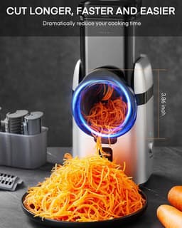 Elektrische Kaasrasp - Groente Snijder - Snel Maaltijden Bereiden - 6-in-1 Multifunctioneel - 9.5 cm Goot - Zilver — thumbnail 5