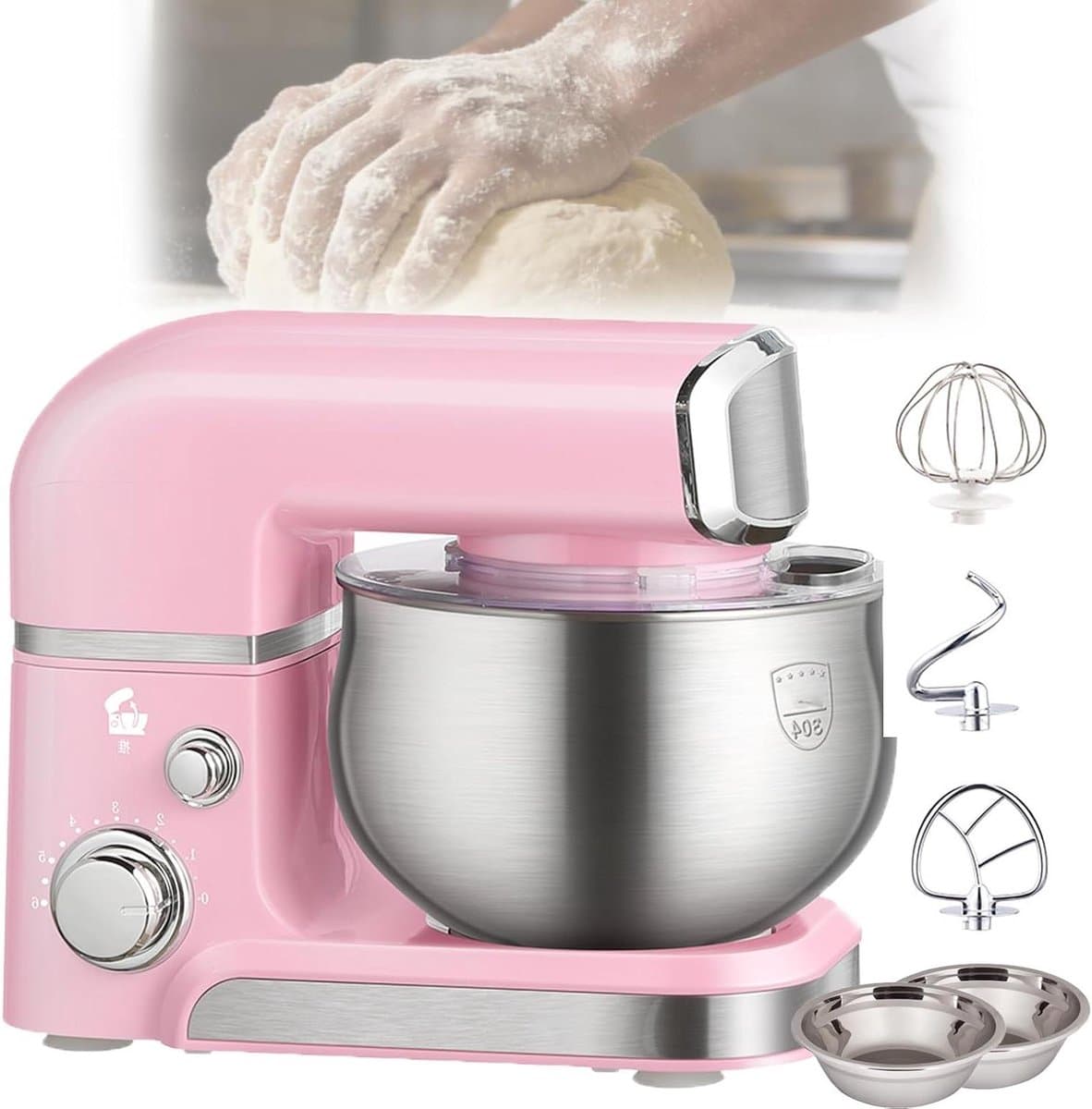 Elektrische Keukenmixer - Standmixer - Thuis Bakken - 6 Snelheden - 3.5L Kom - Roze — afbeelding 1