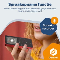 Denver MP3/MP4 Speler - Bluetooth - Shuffle/Repeat - SD kaart tot 128GB - Incl. oordopjes - Dictafoon - MP1830R - Rood — thumbnail 2