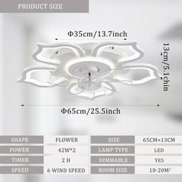Plafondventilator Met Licht - Kroonluchter Ventilator - Verkoeling en Verlichting - Bloemvormig Design - 65CM - Zwart — thumbnail 2