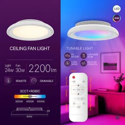 Plafondventilator met Lamp - Brinton Flair - Aanpasbare Lichtkleur 3000K-4000K-6500K + RGB - Afstandsbediening - Dimbaar - Wit — thumbnail 3