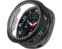 Hard Plastic Diamant Zwart Hoesje Geschikt voor Samsung Galaxy Watch 8 44MM