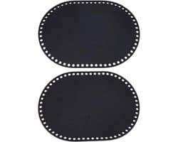 2 Stuks Herbruikbare Vilt Bodemvormer voor Mandjes - Ovalen Basis voor Breiwerk, Opbergtassen en DIY Weefprojecten - 34.8x25cm, Gat: 9mm, Zwart