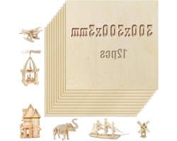 Lime Hout Panelen 300 x 300 x 3 mm - Set van 12, Ideaal voor DIY, Modelbouw, Schilderen en Graveren