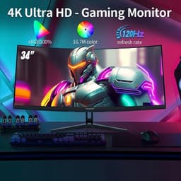 34-inch Curved Monitor – Ultrawide Scherm – Gaming Monitor – PC Monitor – UWQHD Display – 3440x1440 Resolutie – 120Hz Verversingssnelheid – 165Hz Reactietijd — thumbnail 3