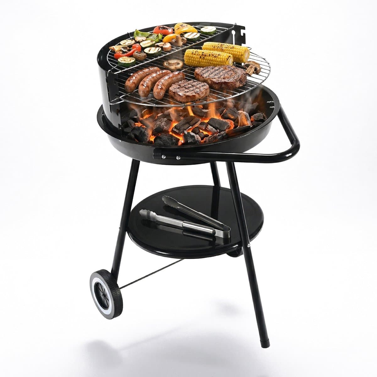 Houtskoolgrill - 40 cm - zwart - staal - met deksel — afbeelding 1
