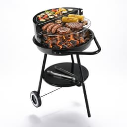Houtskoolgrill - 40 cm - zwart - staal - met deksel — thumbnail 1