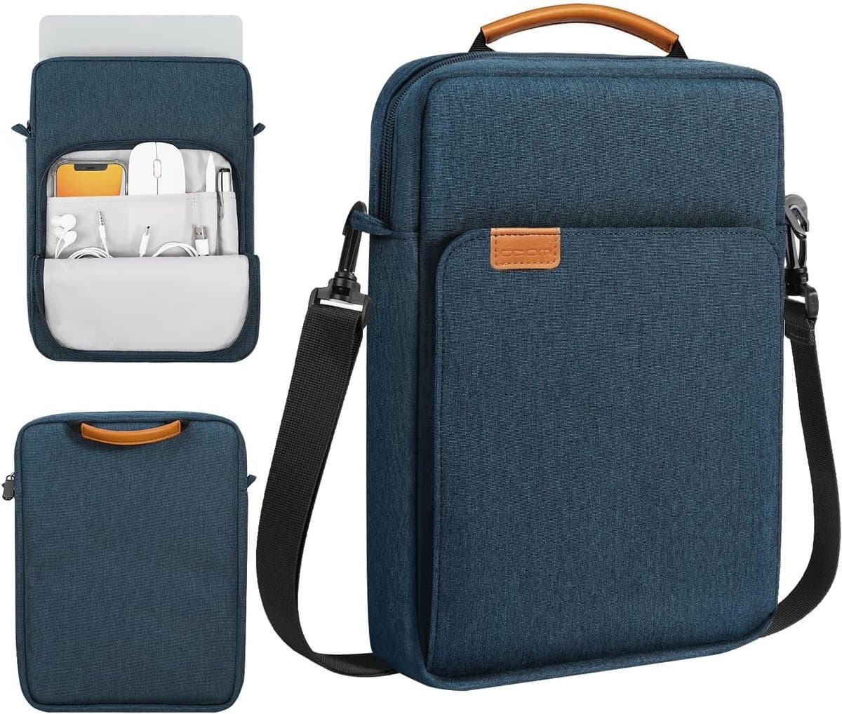 Laptophoes 15 inch voor MacBook Air, MacBook Pro en Galaxy Tab S9 Ultra - Draagtas met handvat en schouderriem, Indigo, Waterdicht en Schokbestendig — afbeelding 1