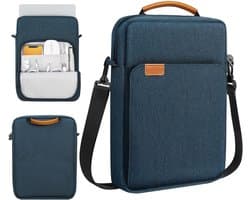 Laptophoes 15 inch voor MacBook Air, MacBook Pro en Galaxy Tab S9 Ultra - Draagtas met handvat en schouderriem, Indigo, Waterdicht en Schokbestendig