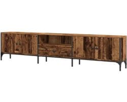 Tv-meubel - Mediakast Hifi-kast - Entertainment Opbergen - Bewerkt Hout Metaal - 200x25x44 cm - Houtkleurig