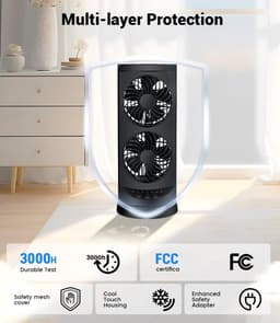 Torenventilator, 42 inch draagbare oscillerende stille koelventilator met afstandsbediening, 3 modi en snelheidsinstellingen, ingebouwde timer LED-display staande vloerventilatoren veilig voor slaapkamer, thuiskantoor, zwart — thumbnail 1