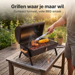 Cheqo® Houtskoolbarbecue - Barbecue Tafelmodel - BBQ Tafelmodel - Tafelbarbecue - Compacte Houtskool Grill - Kolen Barbecue - Draagbaar - voor Camping - Balkon - Picknick - Park en Strand - Cilindervorm - Deksel - Mat Zwart - Mini BBQ — thumbnail 5